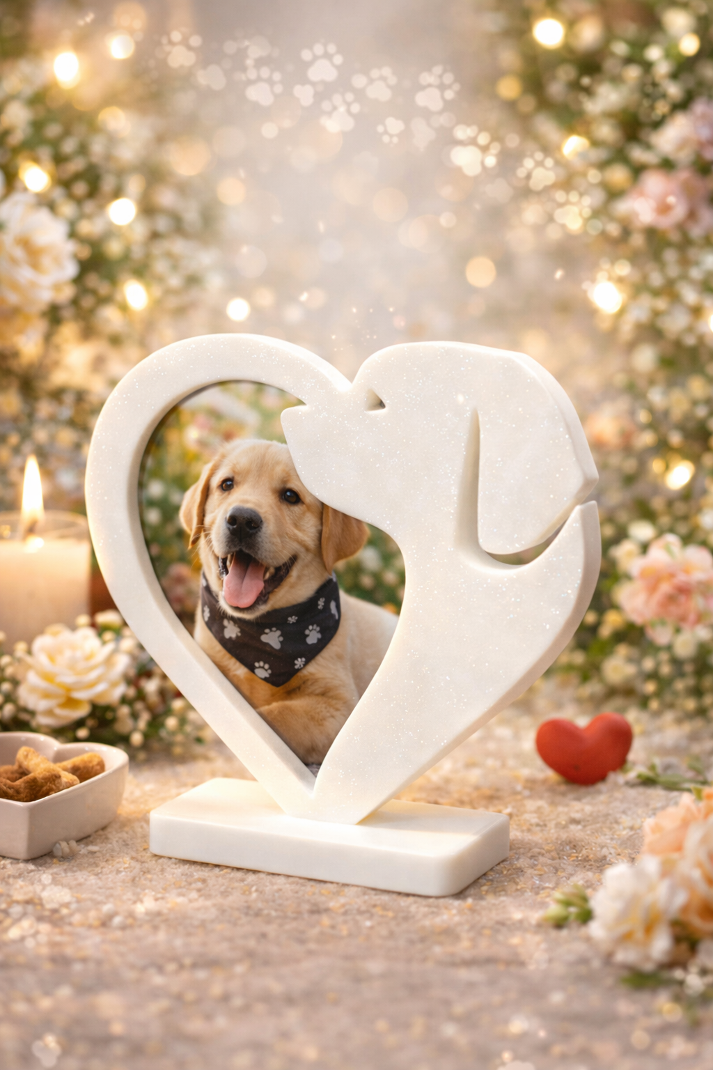 Cadre photo cœur avec silhouette chien